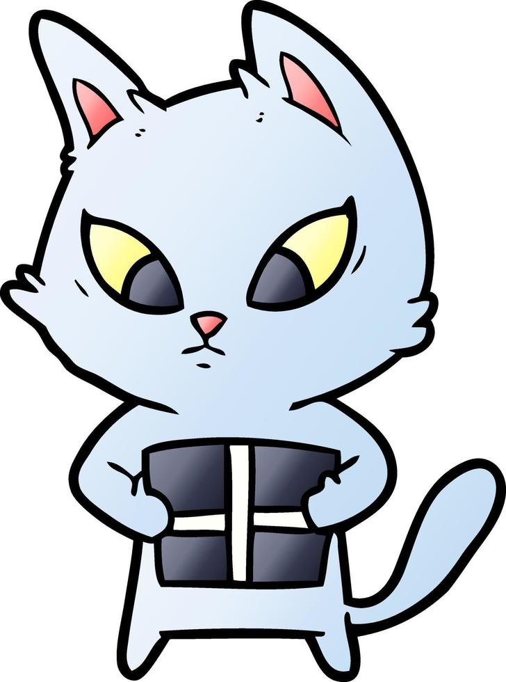 confused cartoon cat with gift vector