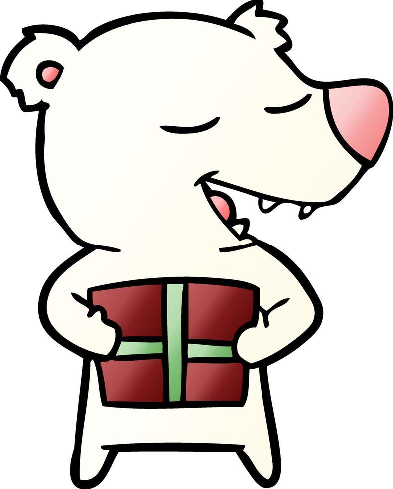 cartoon polar bear with present vector