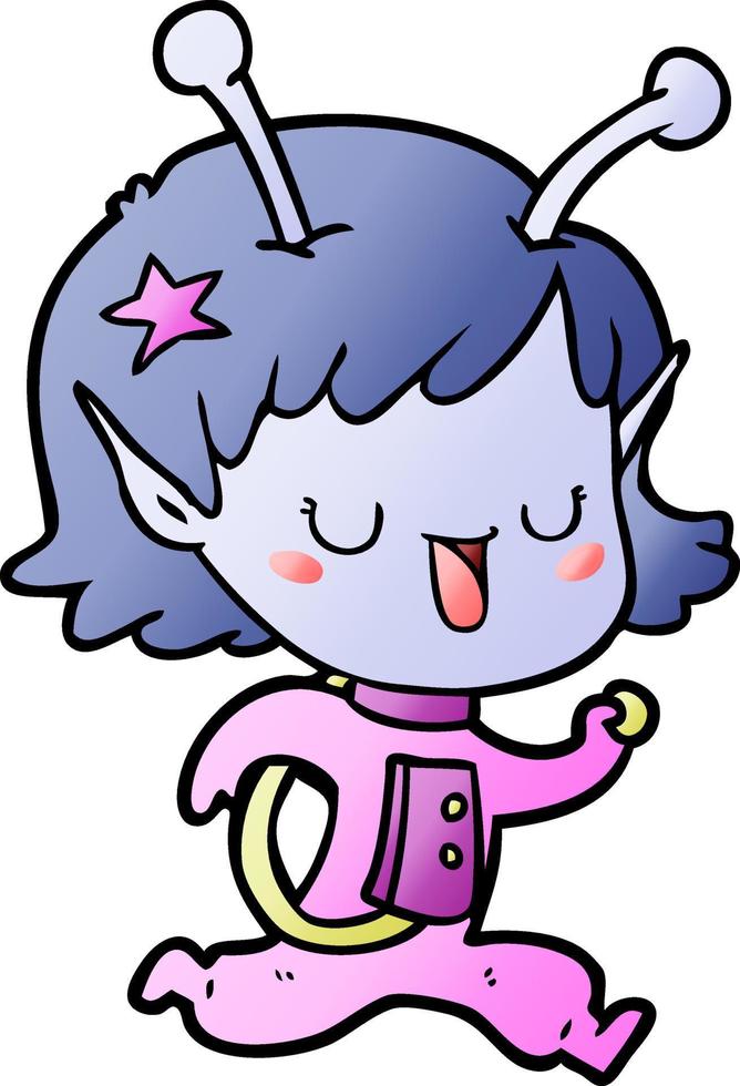 happy alien girl cartoon vector