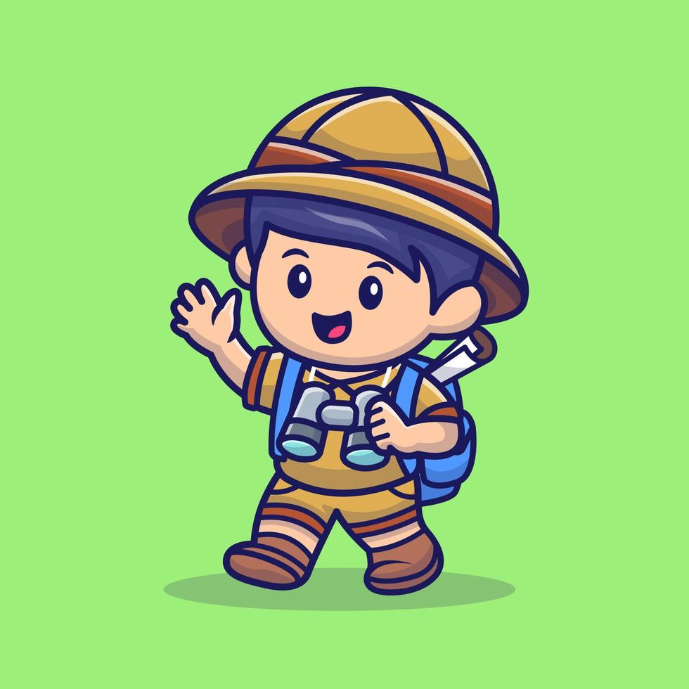 Cute Safari Kid Cartoon Vector Icon Illustration. People Nature Icon Concept Isolated Premium Vector. Flat Cartoon Style