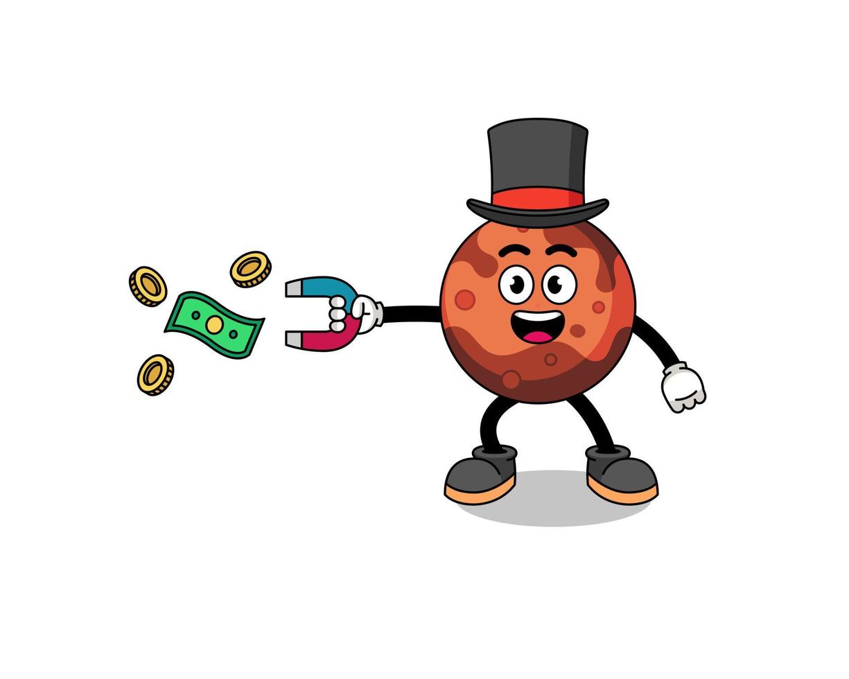 Character Illustration of mars planet catching money with a magnet vector