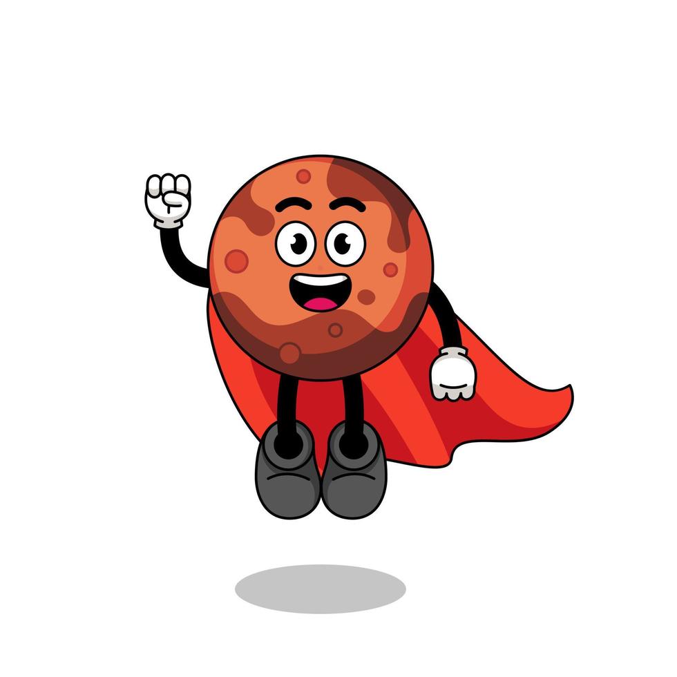 mars planet cartoon with flying superhero vector