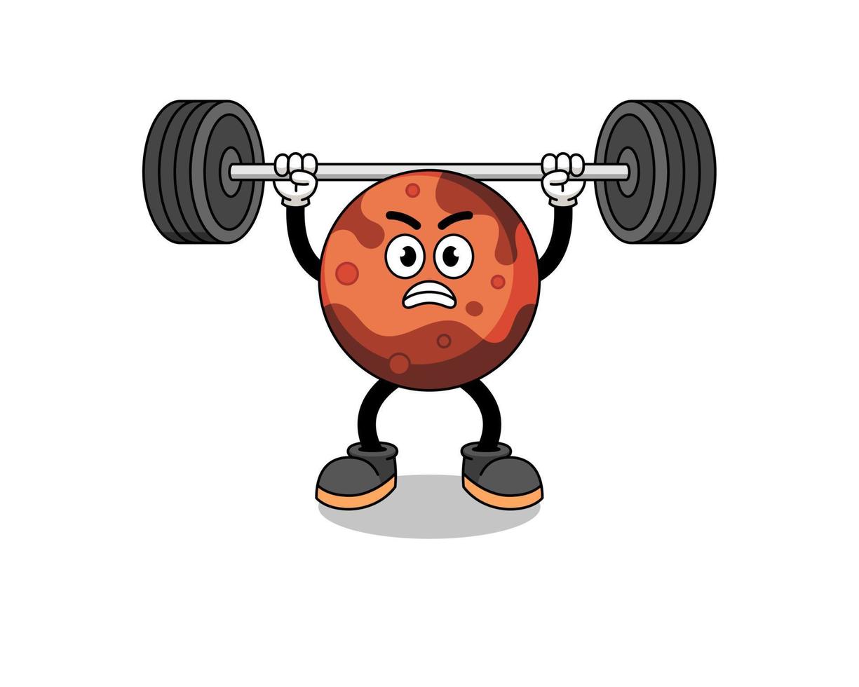 mars planet mascot cartoon lifting a barbell vector