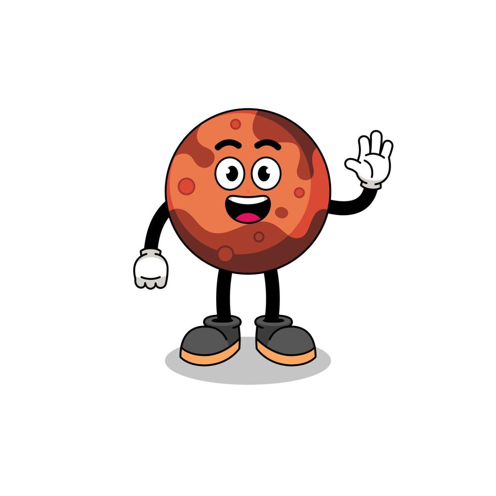 mars planet cartoon doing wave hand gesture vector