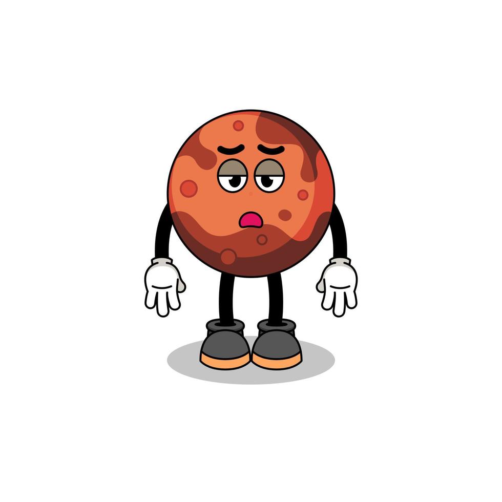 mars planet cartoon with fatigue gesture vector