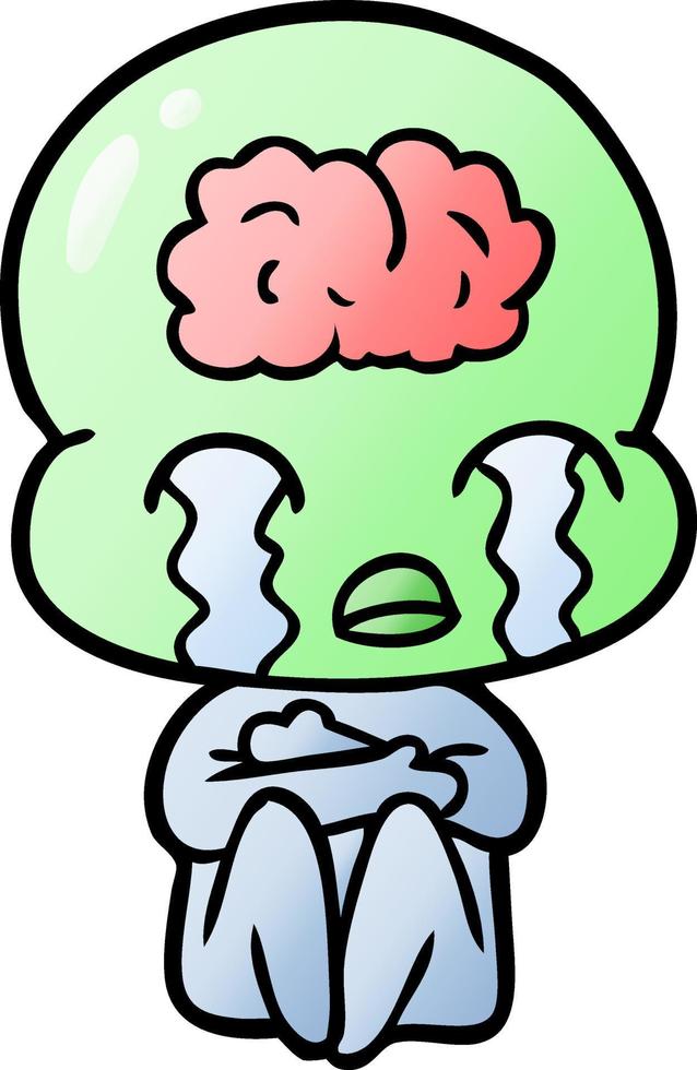cartoon big brain alien crying vector