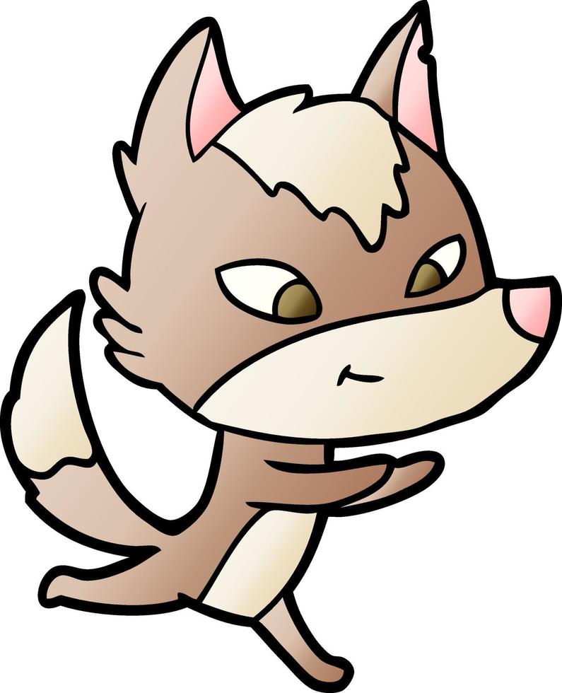 friendly cartoon wolf running vector