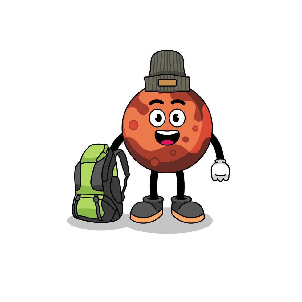 Illustration of mars planet mascot as a hiker vector