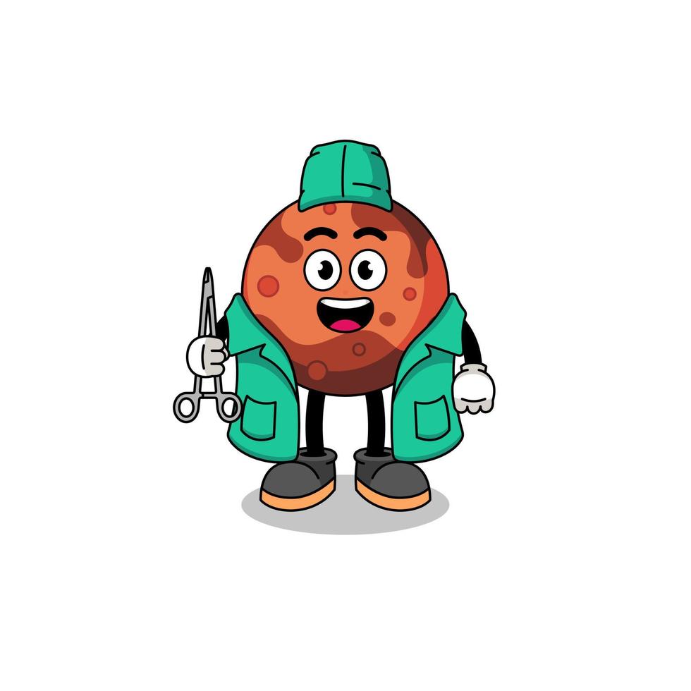 Illustration of mars planet mascot as a surgeon vector