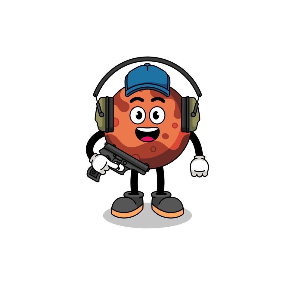 Character mascot of mars planet doing shooting range vector