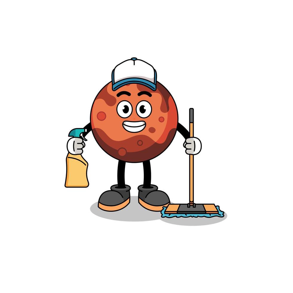 Character mascot of mars planet as a cleaning services vector