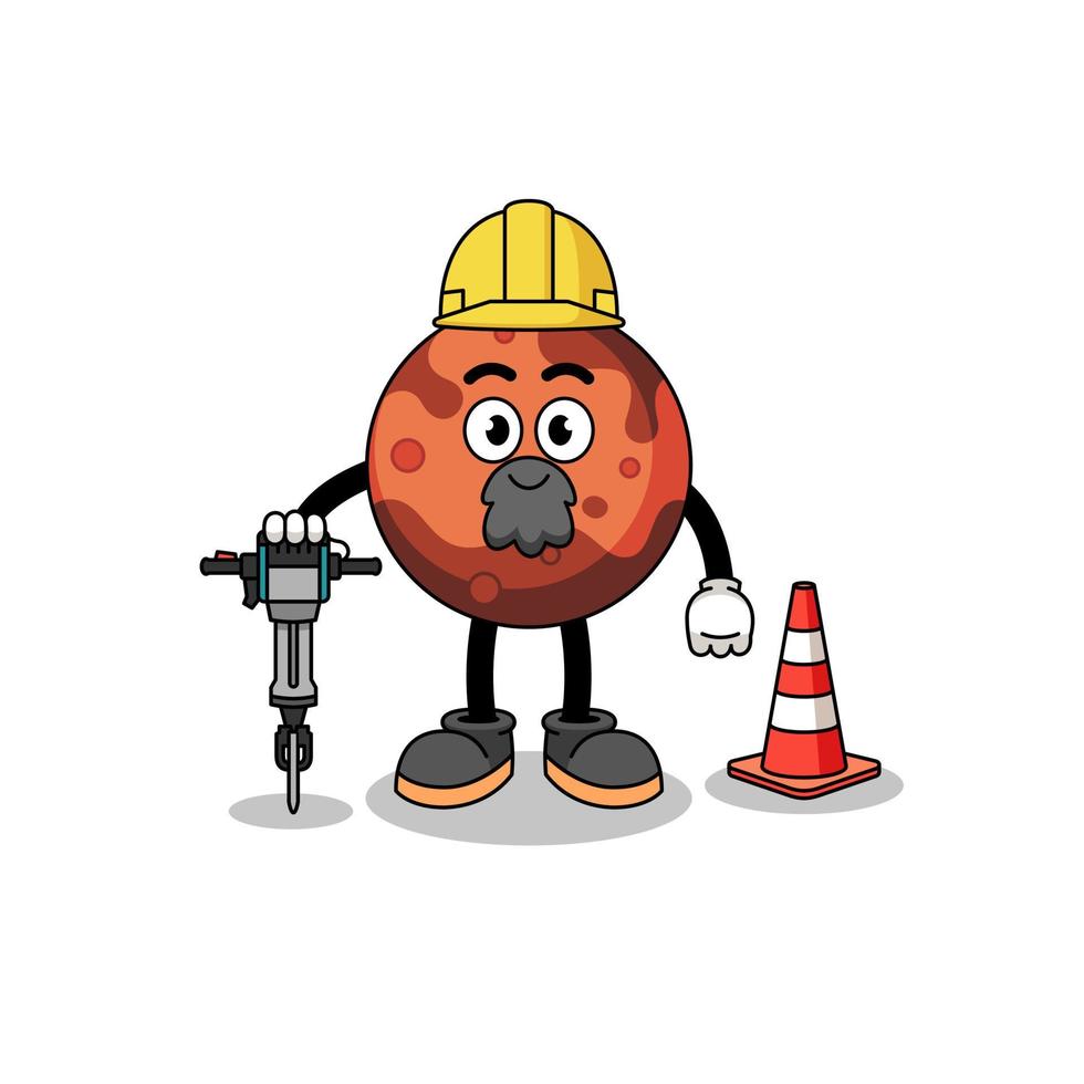 Character cartoon of mars planet working on road construction vector