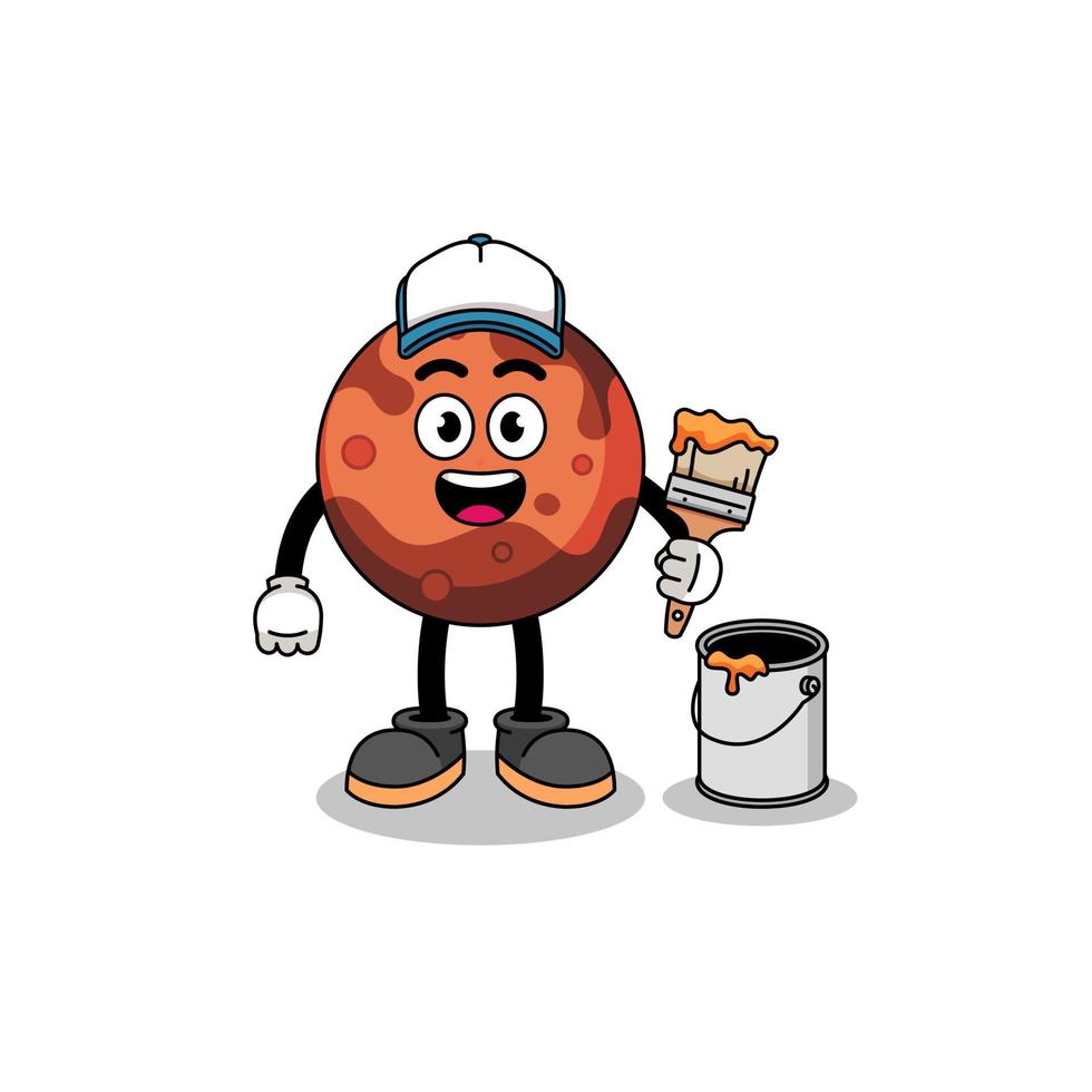 Character mascot of mars planet as a painter vector