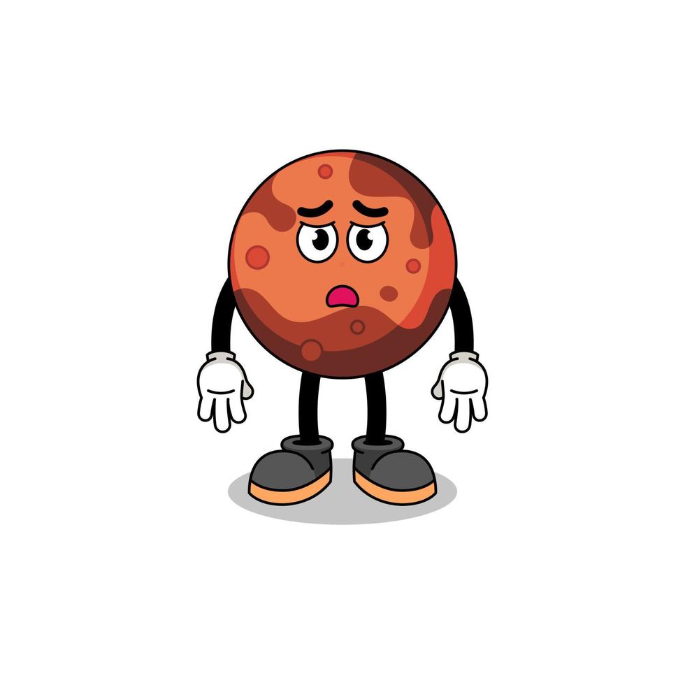 mars planet cartoon illustration with sad face vector