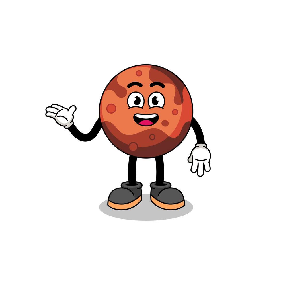 mars planet cartoon with welcome pose vector