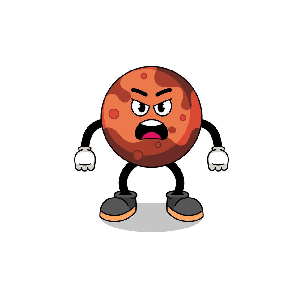 mars planet cartoon illustration with angry expression vector