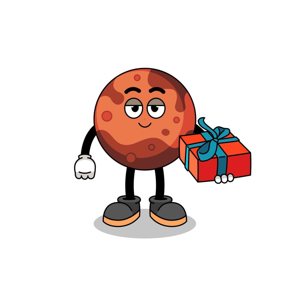 mars planet mascot illustration giving a gift vector