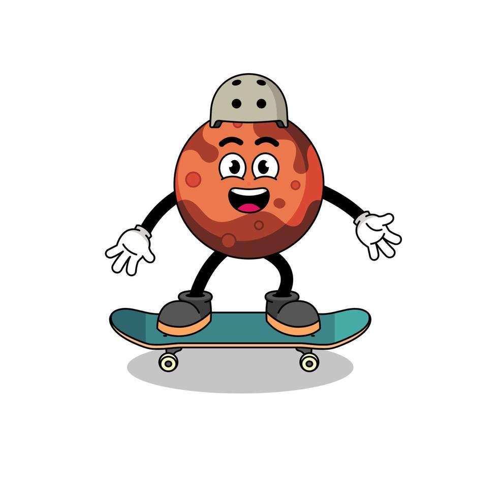 mars planet mascot playing a skateboard vector