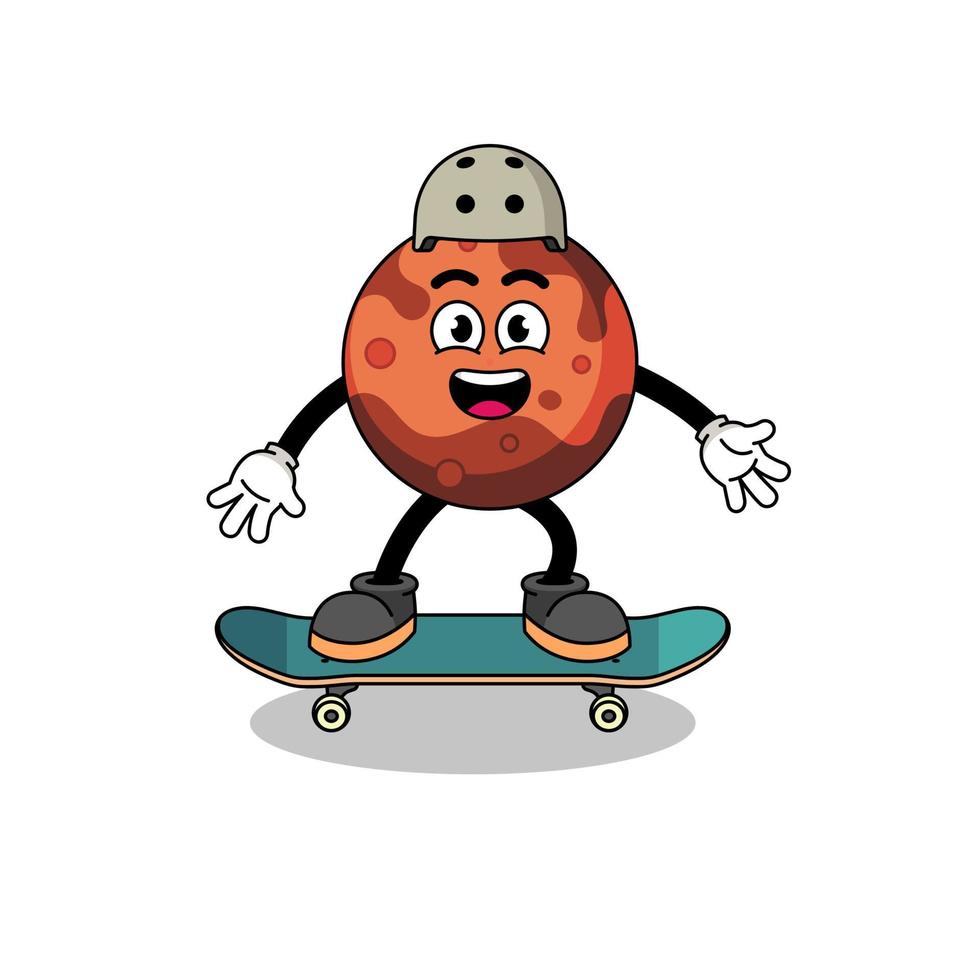 mascota del planeta marte jugando una patineta vector