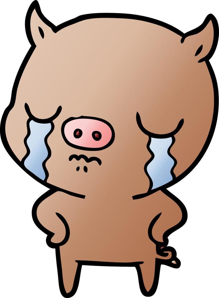 cartoon pig crying with hands on hips vector