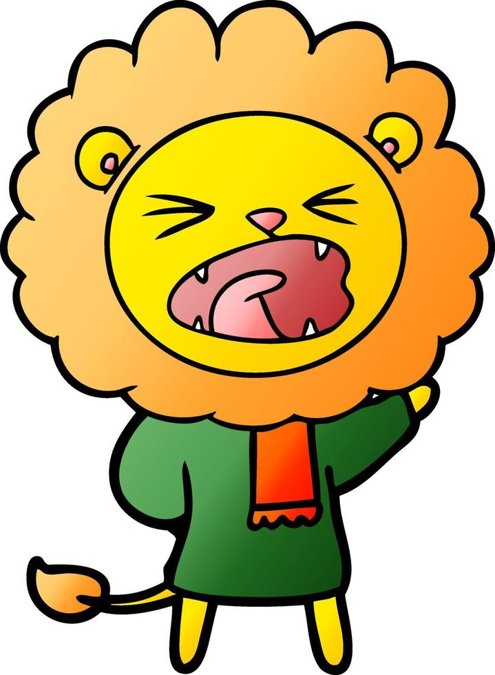 cartoon lion in winter clothes vector