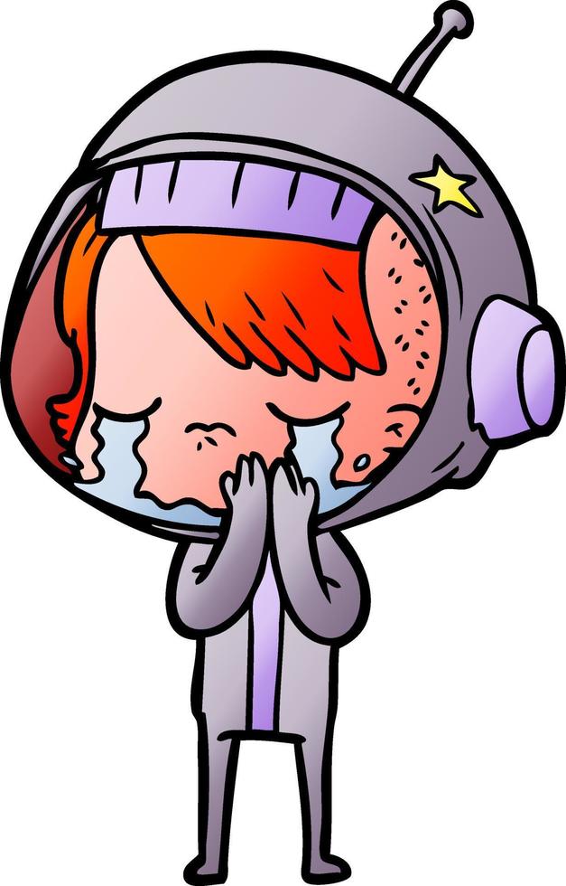 cartoon crying astronaut girl vector
