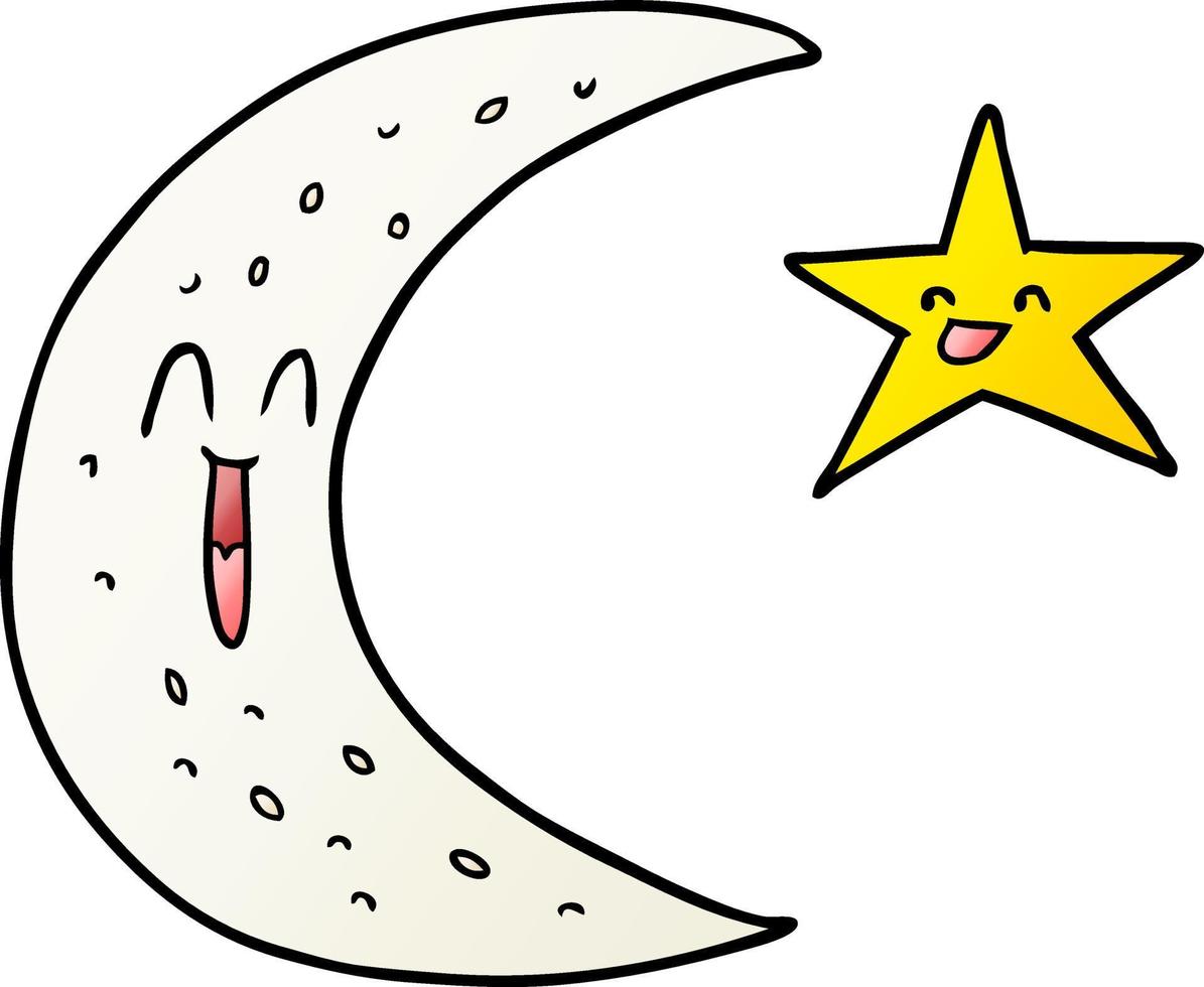 happy cartoon moon and star vector
