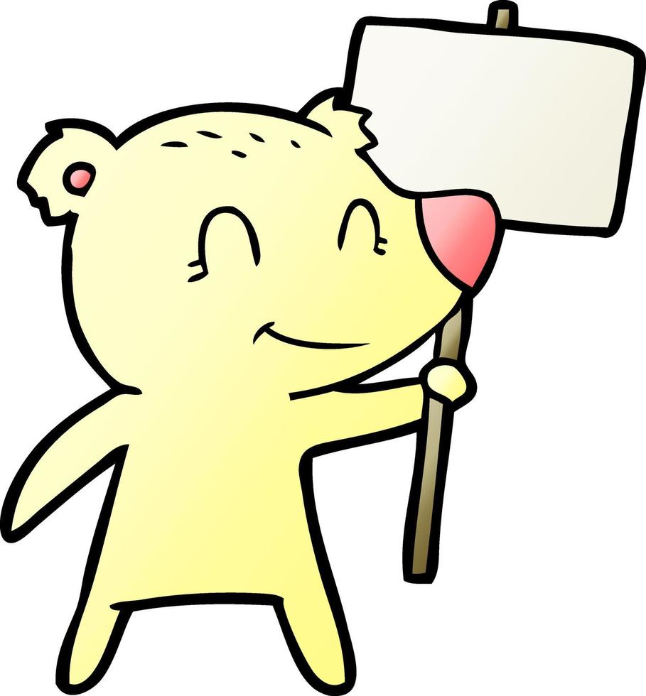 cartoon bear holding sign vector