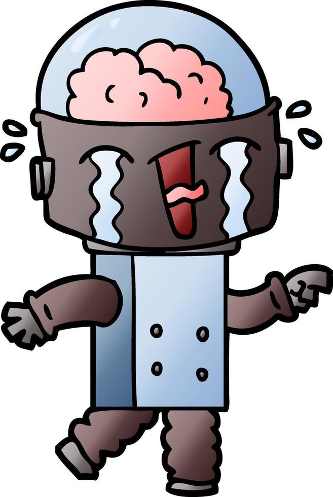cartoon crying robot pointing vector