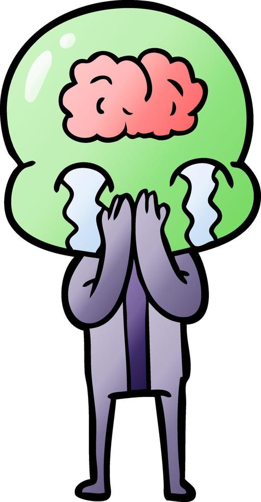 cartoon big brain alien crying vector