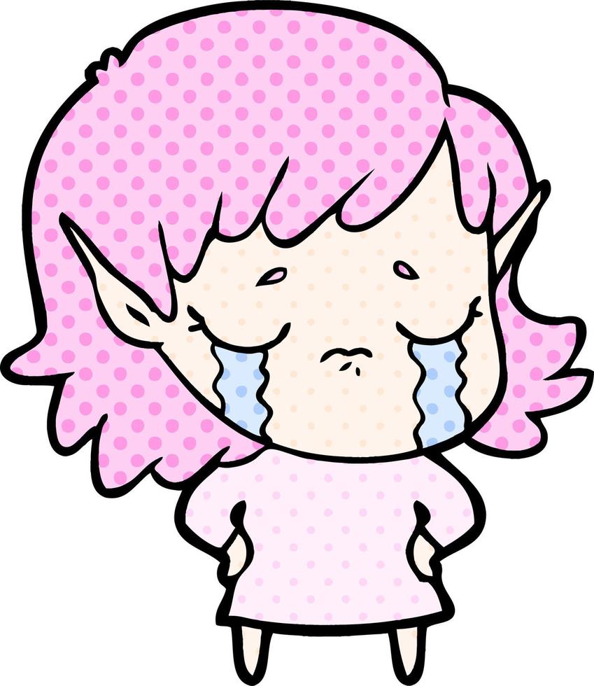 cartoon crying elf girl vector