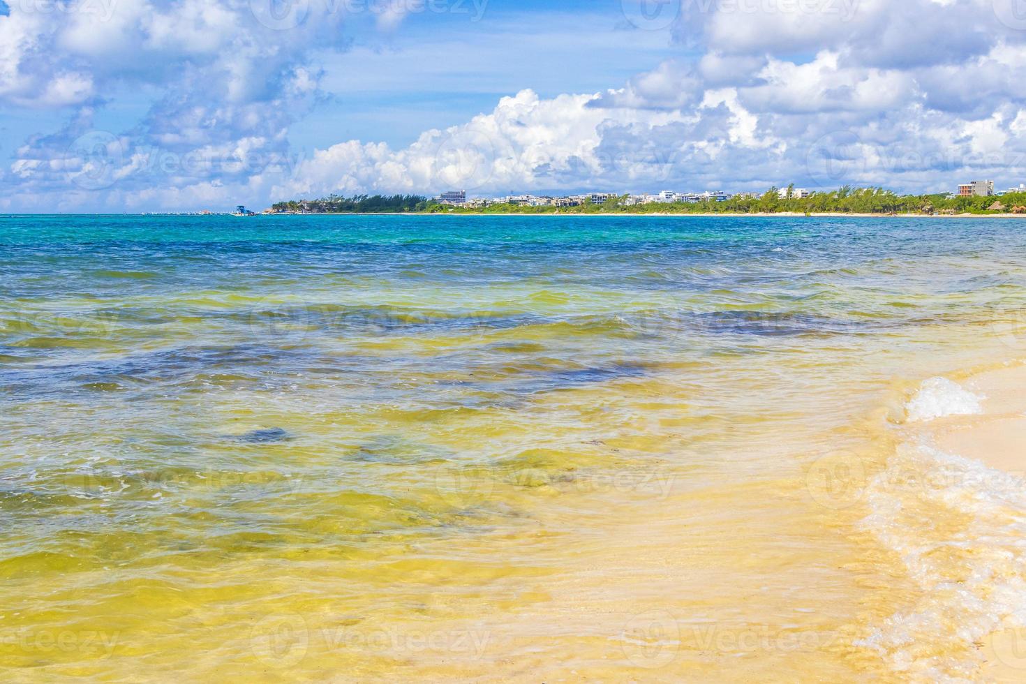 Tropical mexican beach clear turquoise water Playa del Carmen Mexico. photo