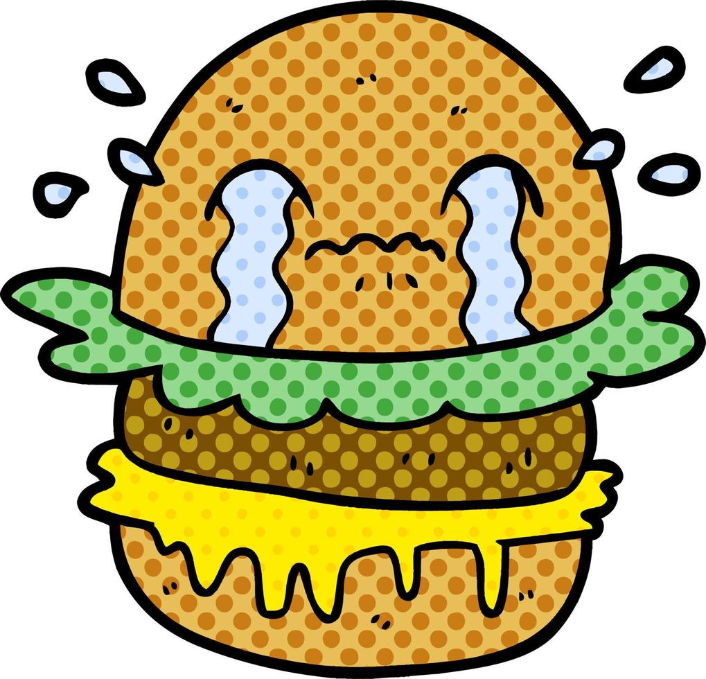 cartoon crying fast food burger vector