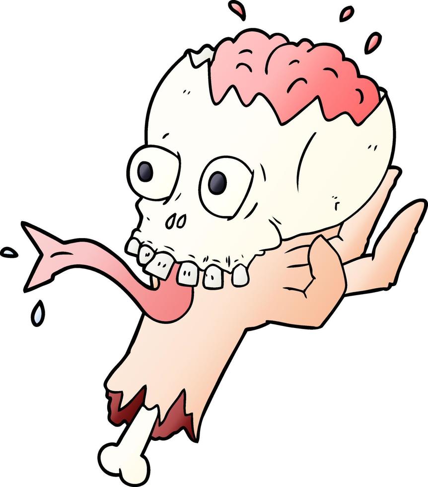 cartoon halloween skull in zombie hand vector