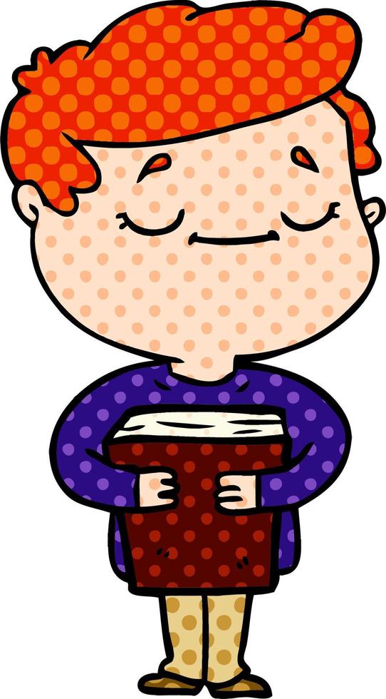 cartoon peaceful man carrying book vector