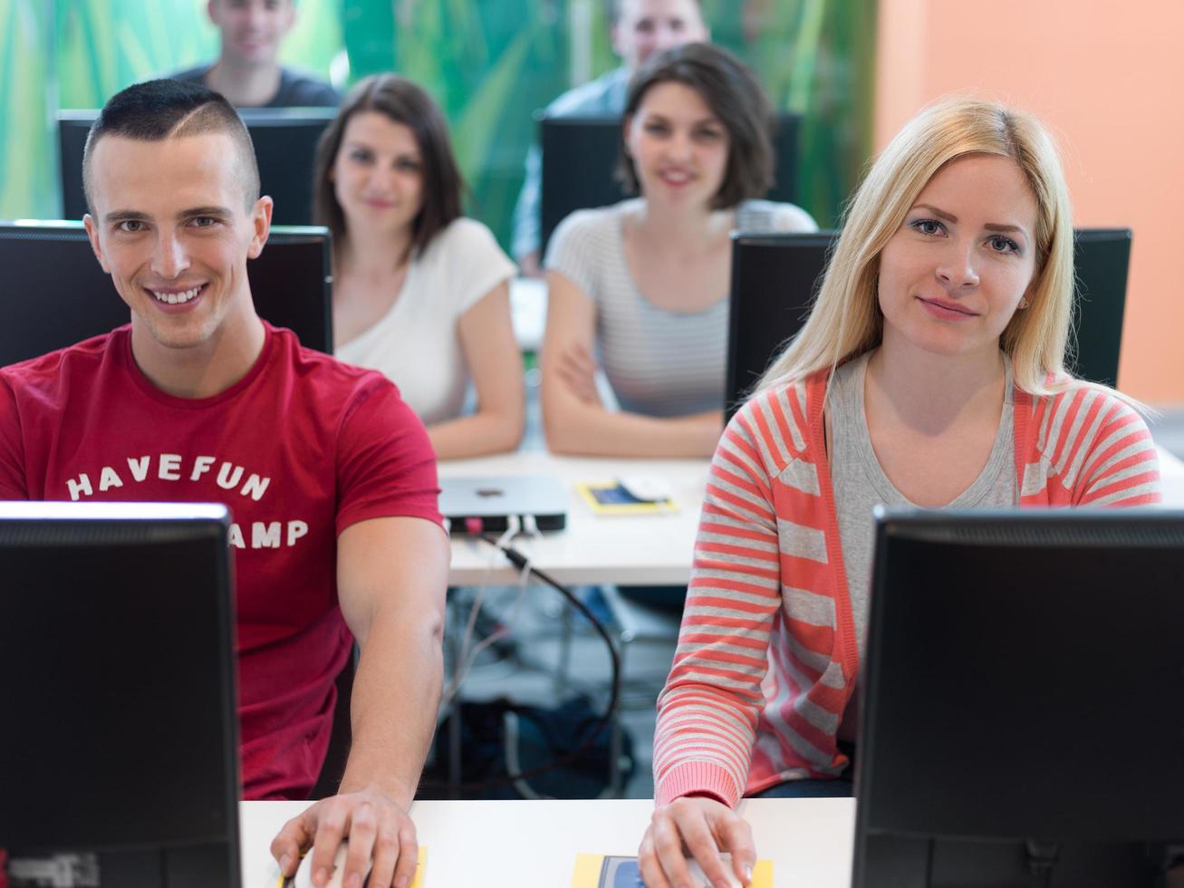 technology students group in computer lab school  classroom photo