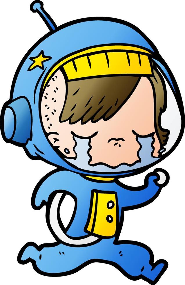 caricatura llorando astronauta niña corriendo vector