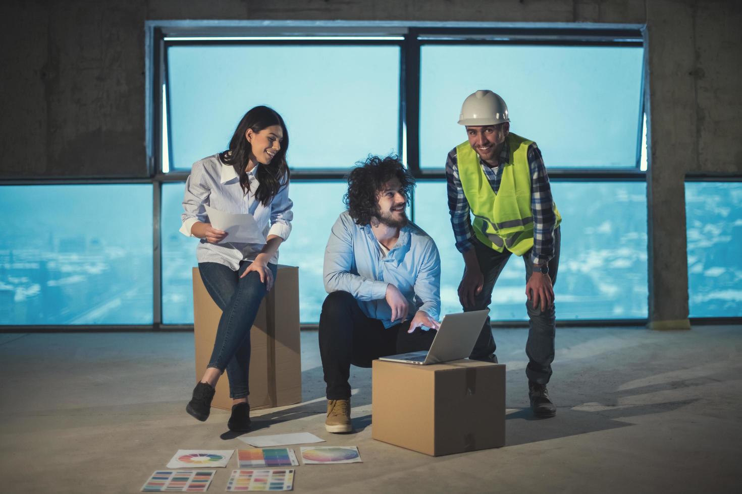 business people in group, architect and engineer on construction site photo