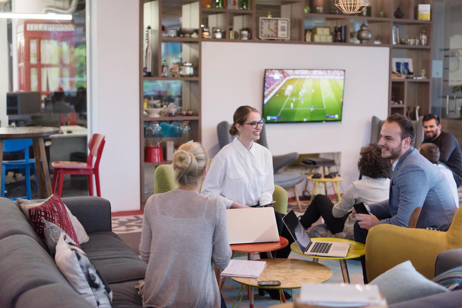 Startup Business Team At A Meeting at modern office building photo