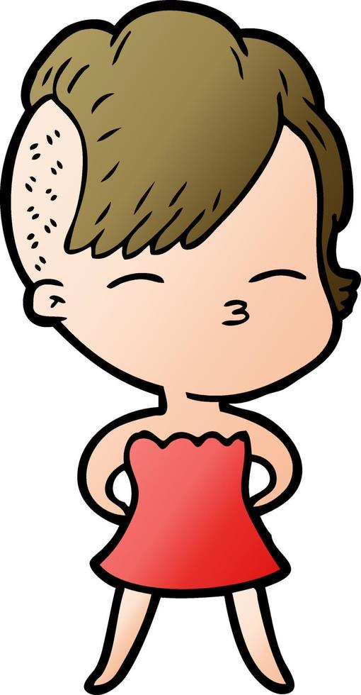 cartoon squinting girl in dress vector