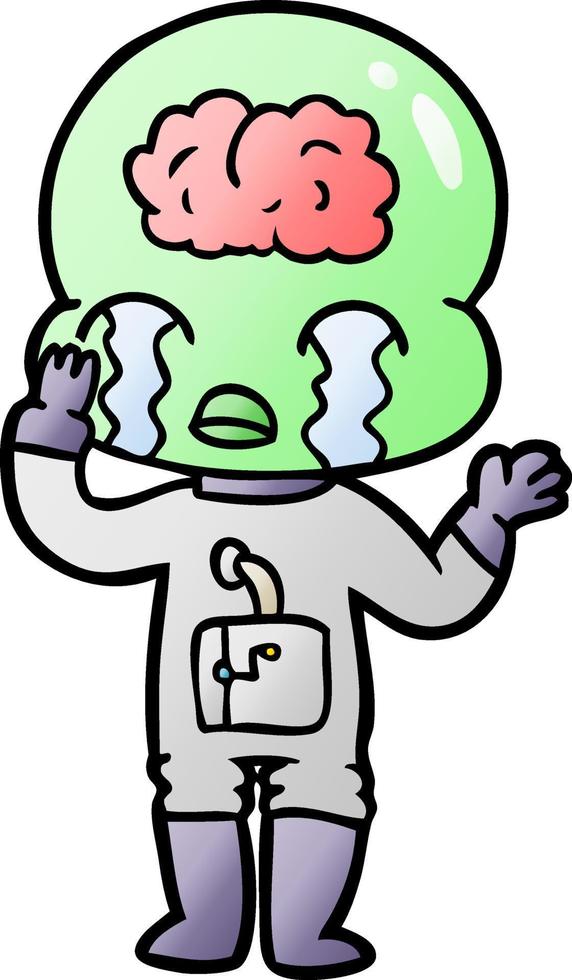 cartoon big brain alien crying vector