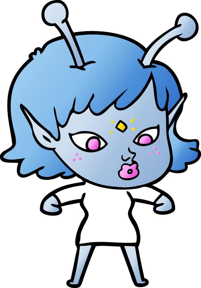 pretty cartoon alien girl vector