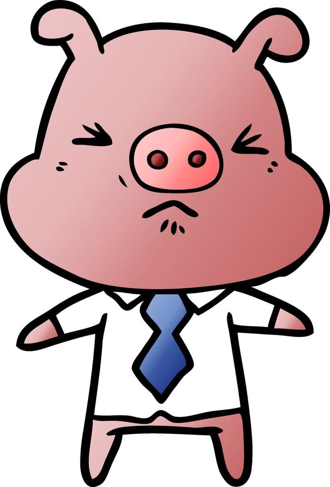 cartoon angry pig in shirt and tie vector