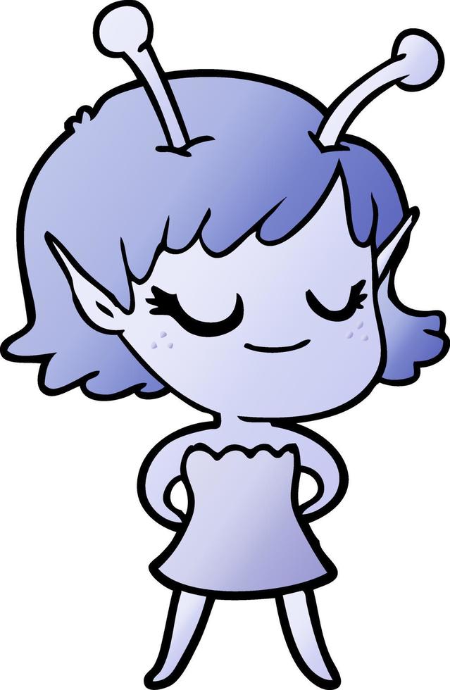 dibujos animados de niña alienígena sonriente vector