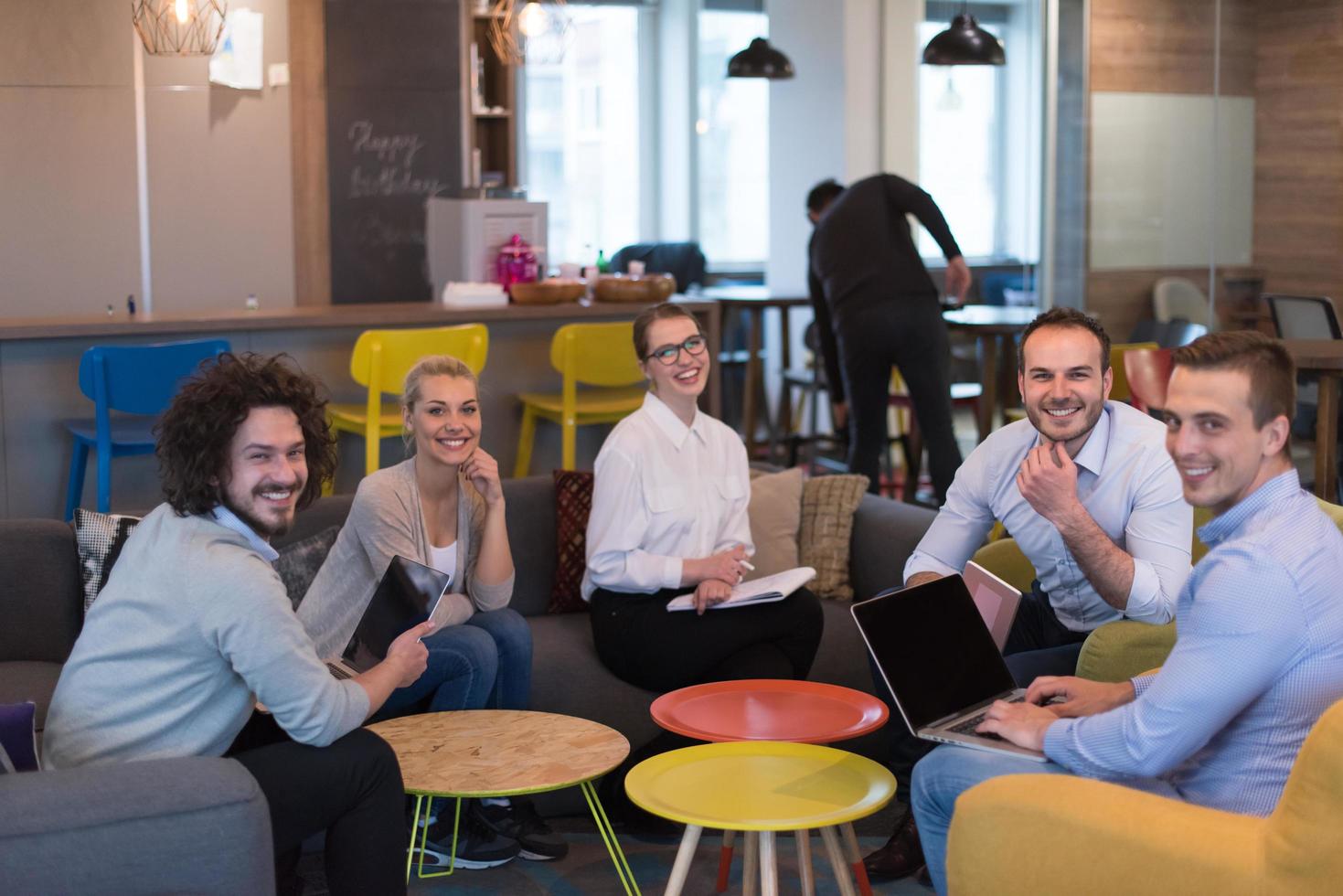 Startup Business Team At A Meeting at modern office building photo