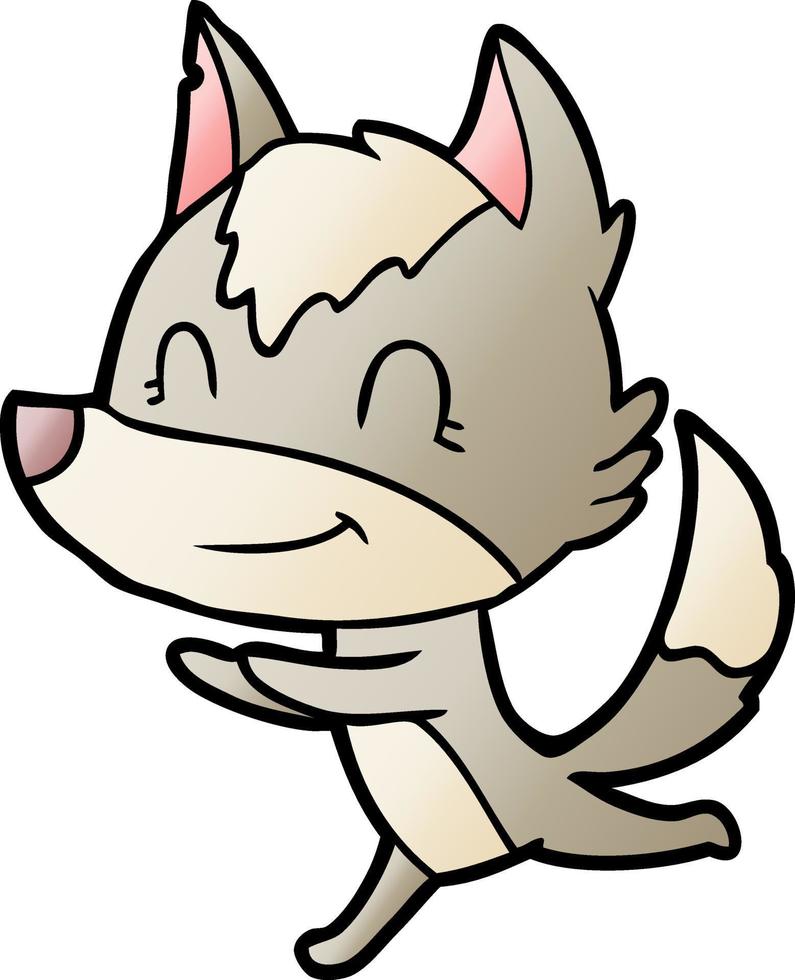 friendly cartoon wolf running vector