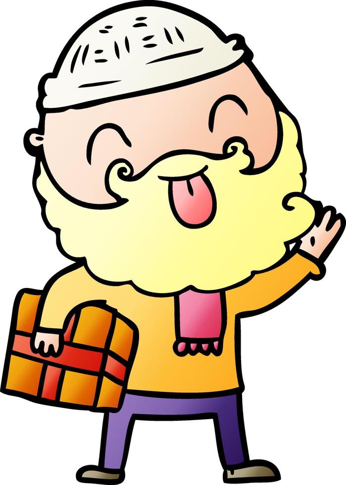 man with beard carrying christmas present vector