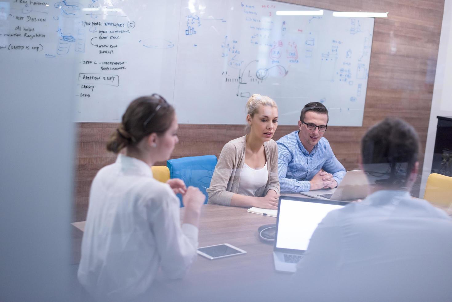 Startup Business Team At A Meeting at modern office building photo