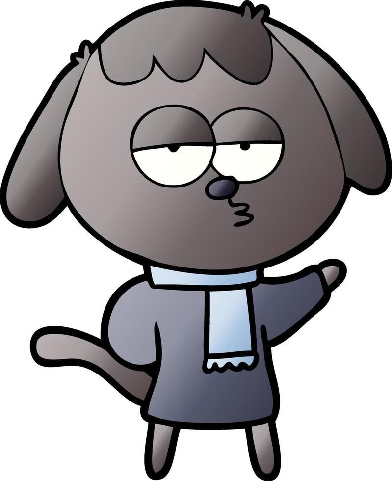 cartoon tired dog wearing winter clothes vector