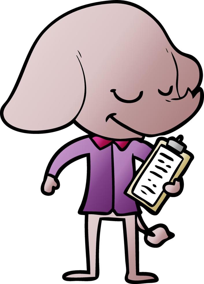 cartoon smiling elephant with clipboard vector